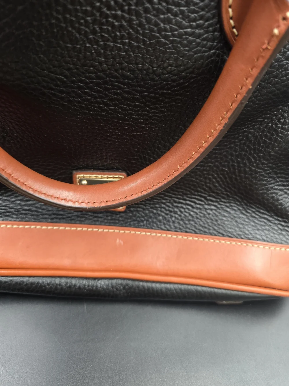 Dooney & Bourke Black and Brown Pebble Leather Satchel